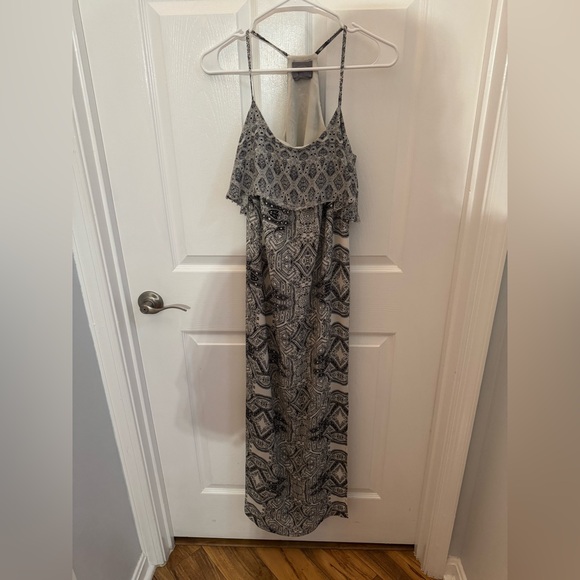 Anthropologie Vanessa Virginia Black and White Patterned Maxi Dress, with Beaded - Picture 1 of 6